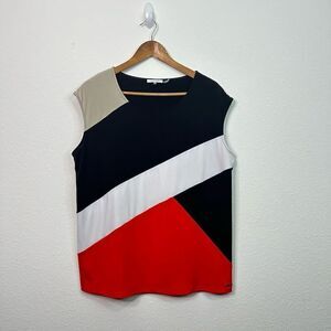 Calvin Klein Women’s Red Black Colorblock Sleeveless Stretchy Top Size 0X